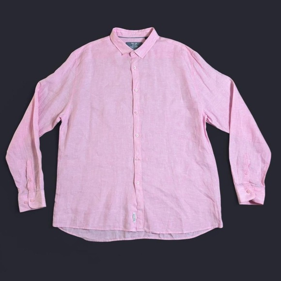 Free Line Athens 100% Linen Long Sleeve Button Down Shirt Size XL Pink Regular - Picture 2 of 8
